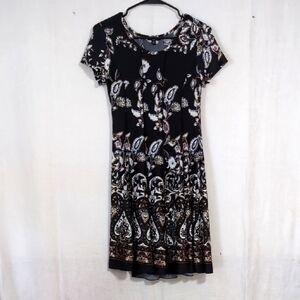 Sami & Jo Black Paisley Fit and Flare Seamed Dress Size Petite Small